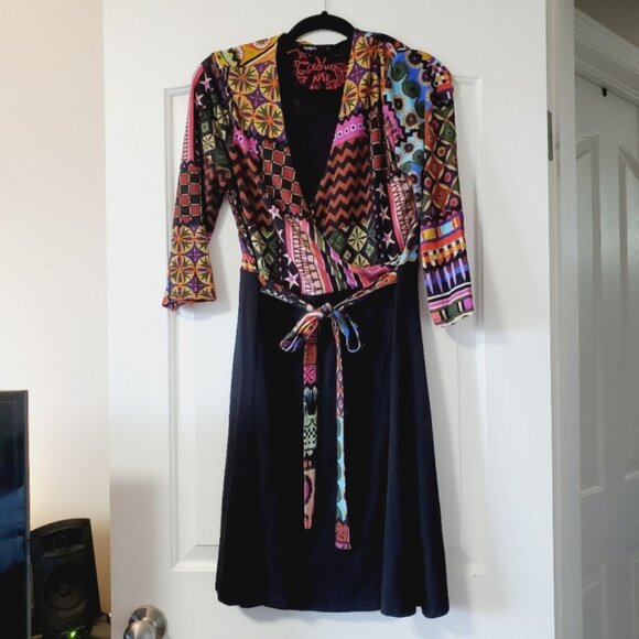 Desigual Colour Me stretch Faux Wrap Jersey Ranbow Abstract Dress XL - Picture 3 of 8